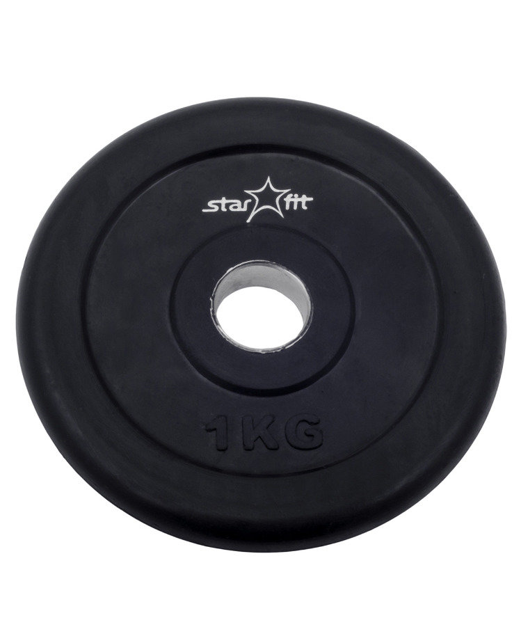 Диск обрезиненный STARFIT BB-202  1 кг, d=26 мм, стальная втулка, черный 1/20