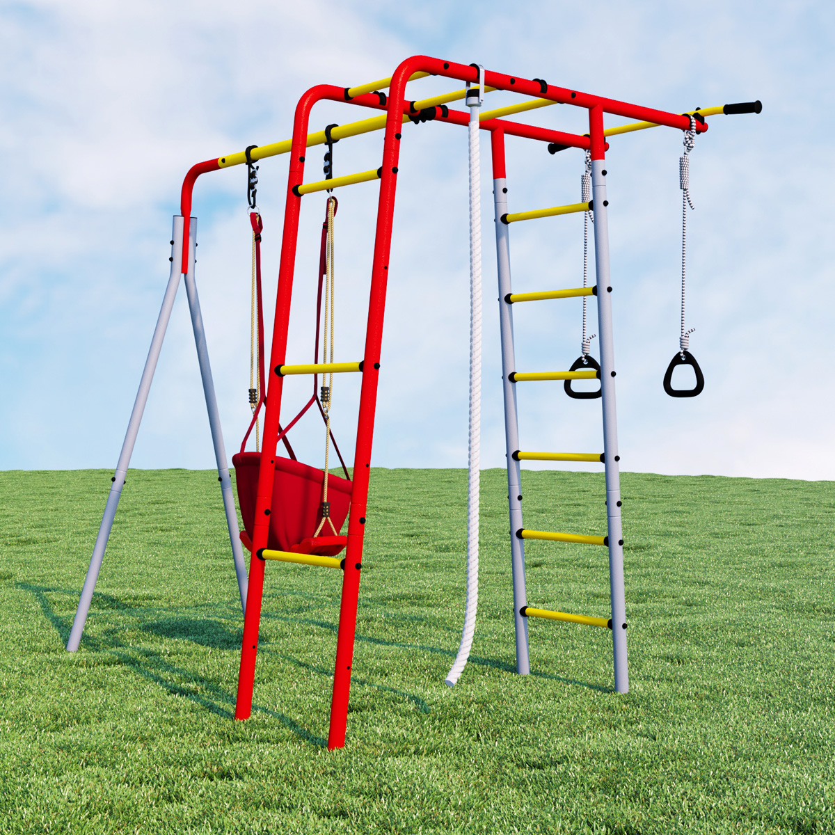 Детский спортивный комплекс для дачи Romana R.103.26.04 + 1.Д-26.01 + 1.Д-26.06 Лесная поляна-2 (Качели пластиковые с дополнением)