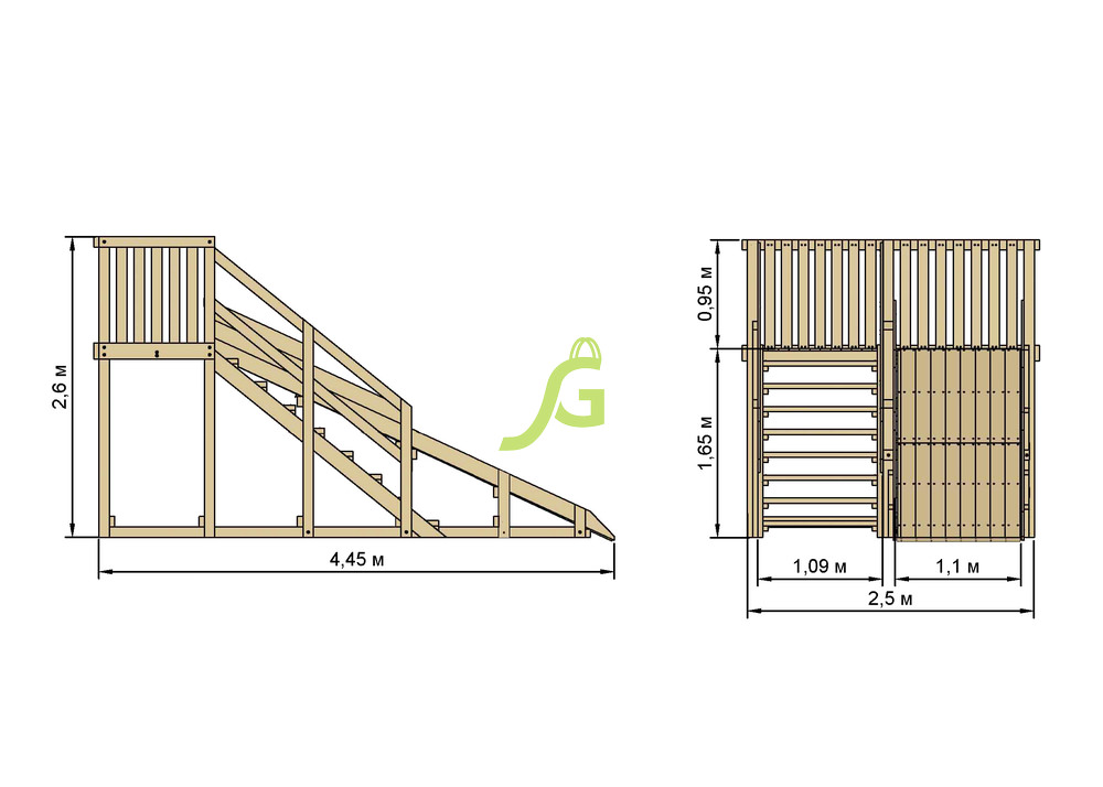 Деревянная зимняя горка Snow Fox, скат 4 метра