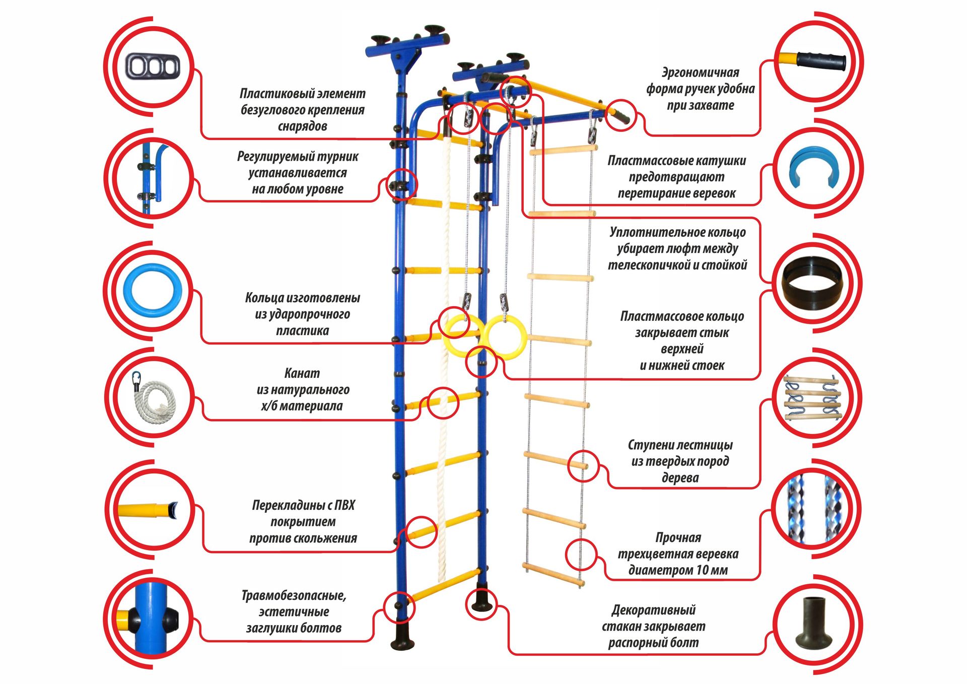 Детский спортивный комплекс ЮНЫЙ АТЛЕТ модель Пол-потолок зелёно/жёлтый