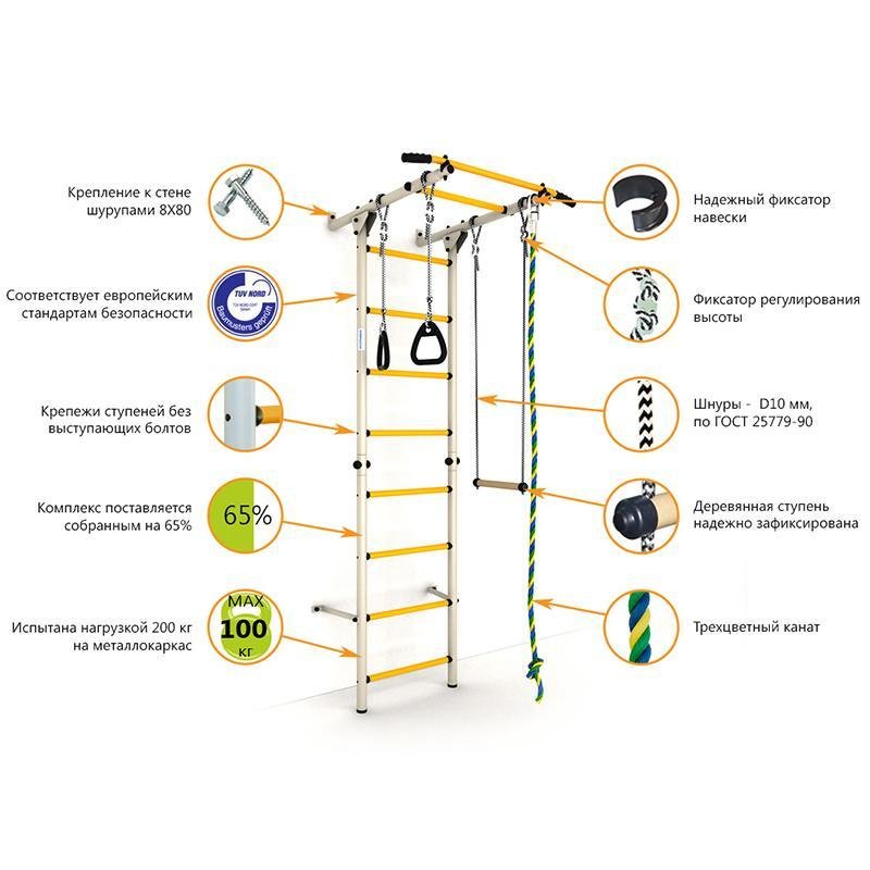 Детский спортивный комплекс ДСКМ "Карусель S1" ЭКОНОМ (ДСКМ-2С-8.00.Г3.490.01-13) белый антик/золото