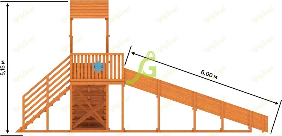 Зимняя деревянная горка IgraGrad Snow Fox 12 м с двумя скатами мод.2