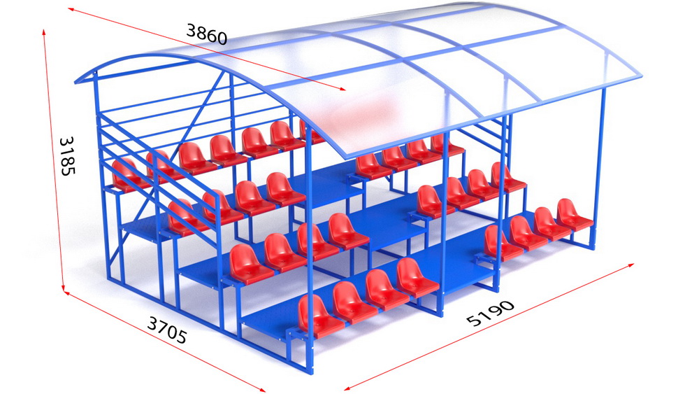 Трибуна с навесом, с ограждением, 4-рядная (20.014)