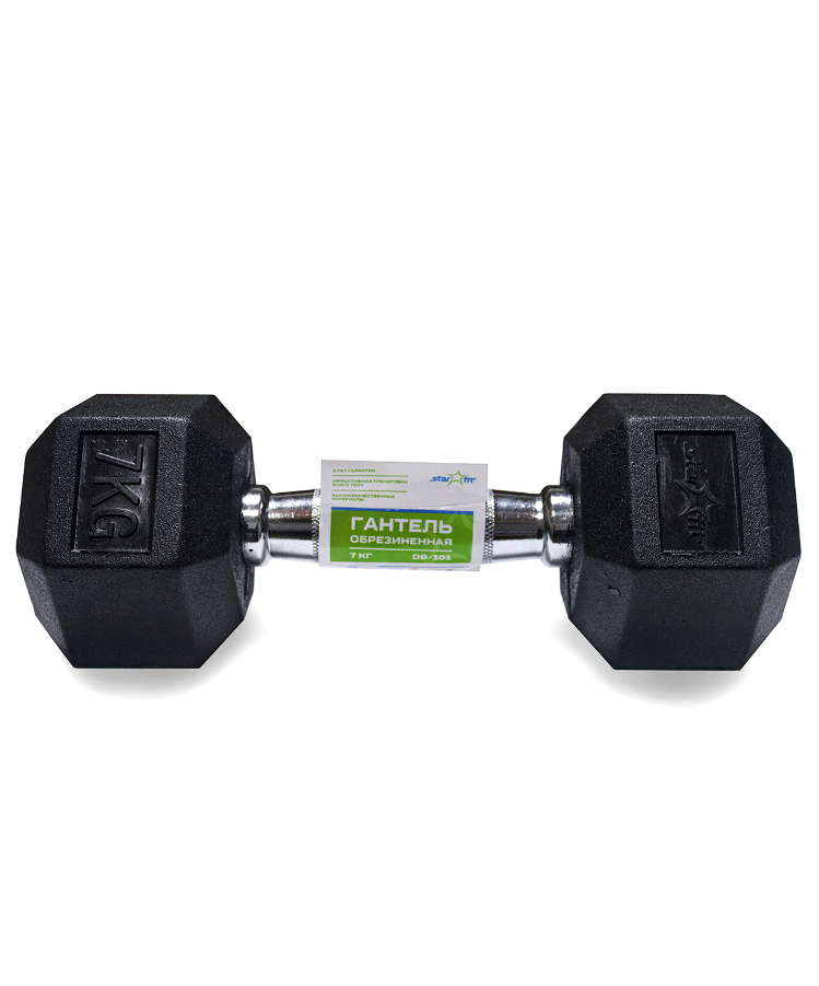 Гантель обрезиненная STARFIT DB-301  7 кг, черная 1/2