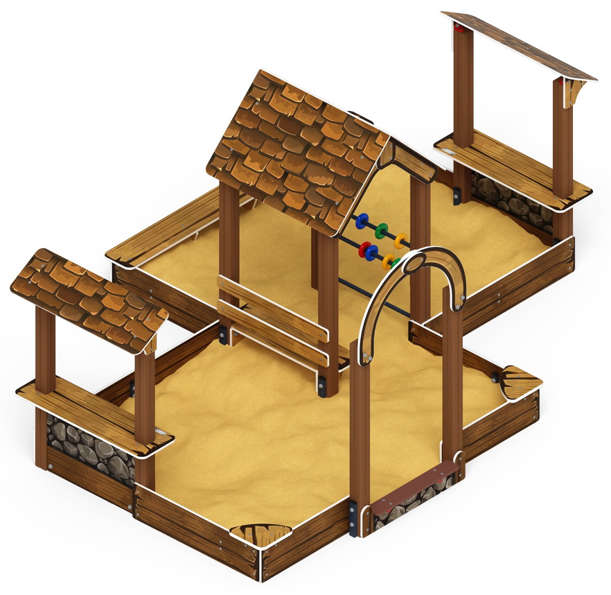 Песочный дворик двойной с навесом большой (Коричневый) ИО 6.01.03-02