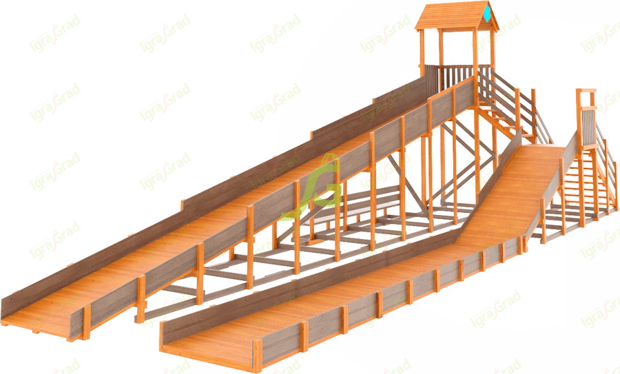 Зимняя горка IgraGrad Snow Fox 12 м с двумя скатами и выкатом 8 м