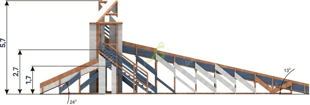 Зимняя деревянная горка IgraGrad Snow Fox 12 м с двумя скатами мод.4