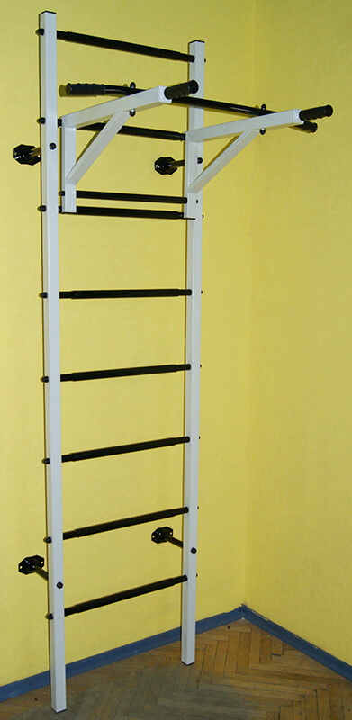 Шведская стенка АТЛЕТ+труник-брусья (белый/черный)