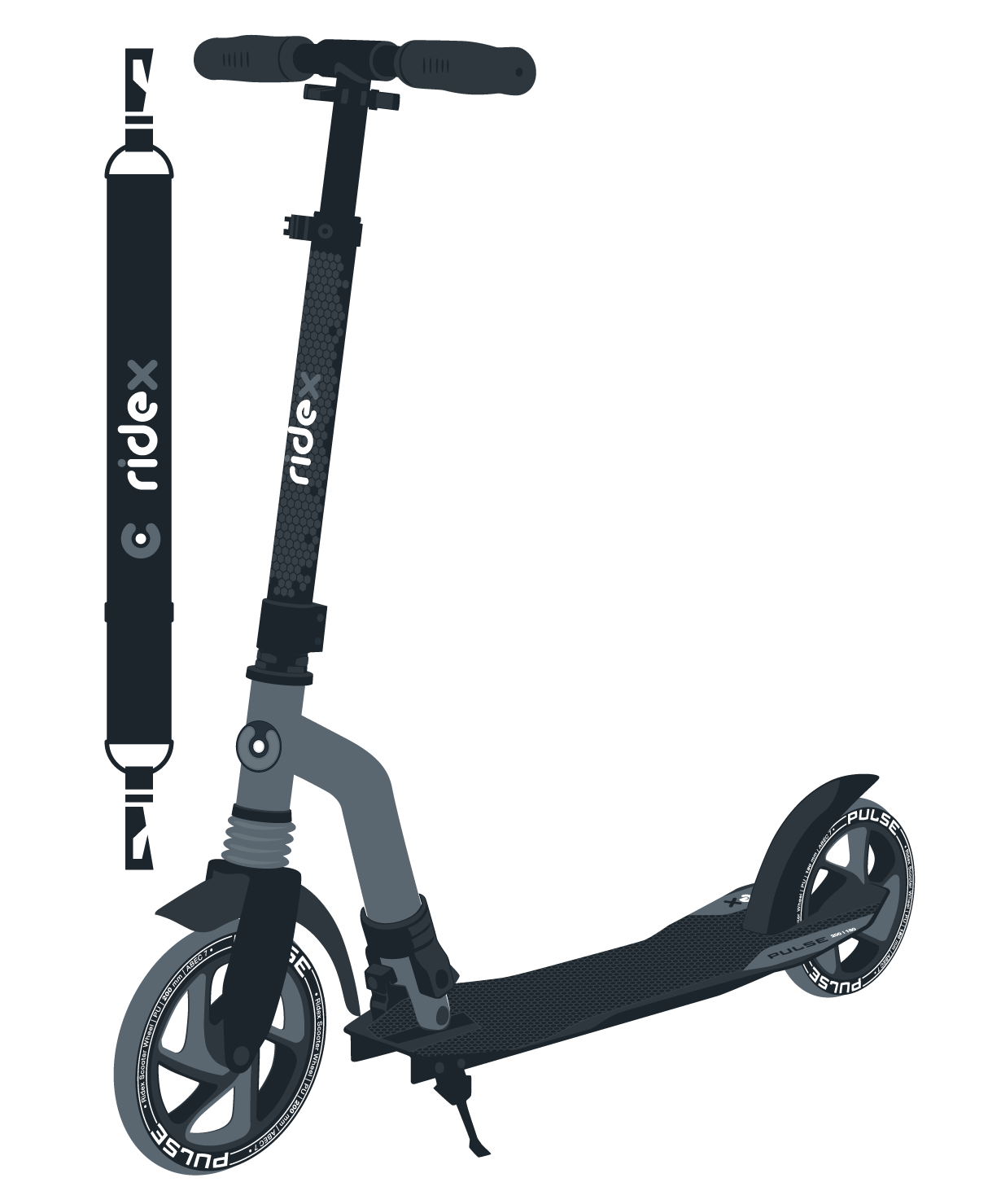 Самокат 2-колесный Pulse 200/180 мм, серый