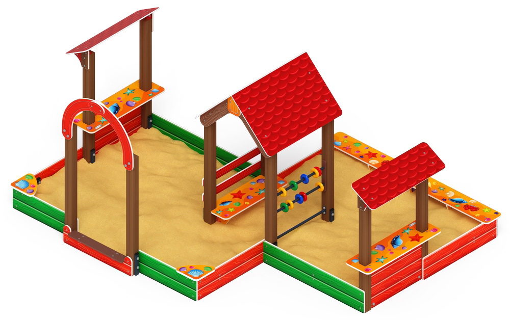 Песочный дворик двойной с навесом большой (Ракушки) ИО 6.01.03-01