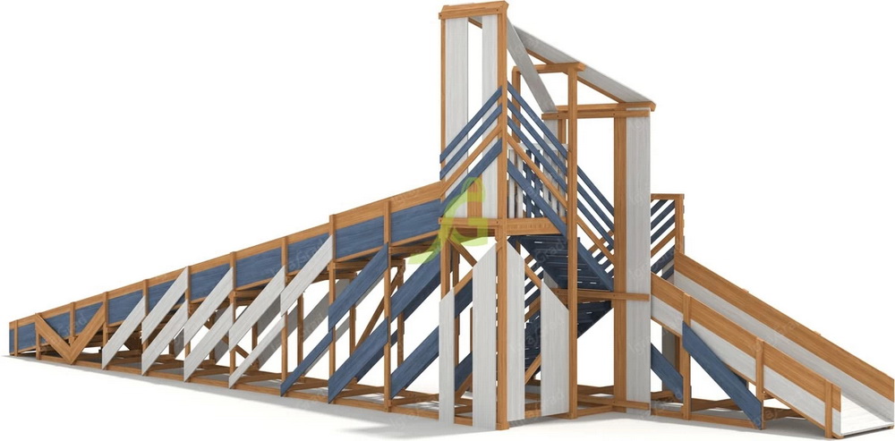 Зимняя деревянная горка IgraGrad Snow Fox 12 м с двумя скатами мод.4