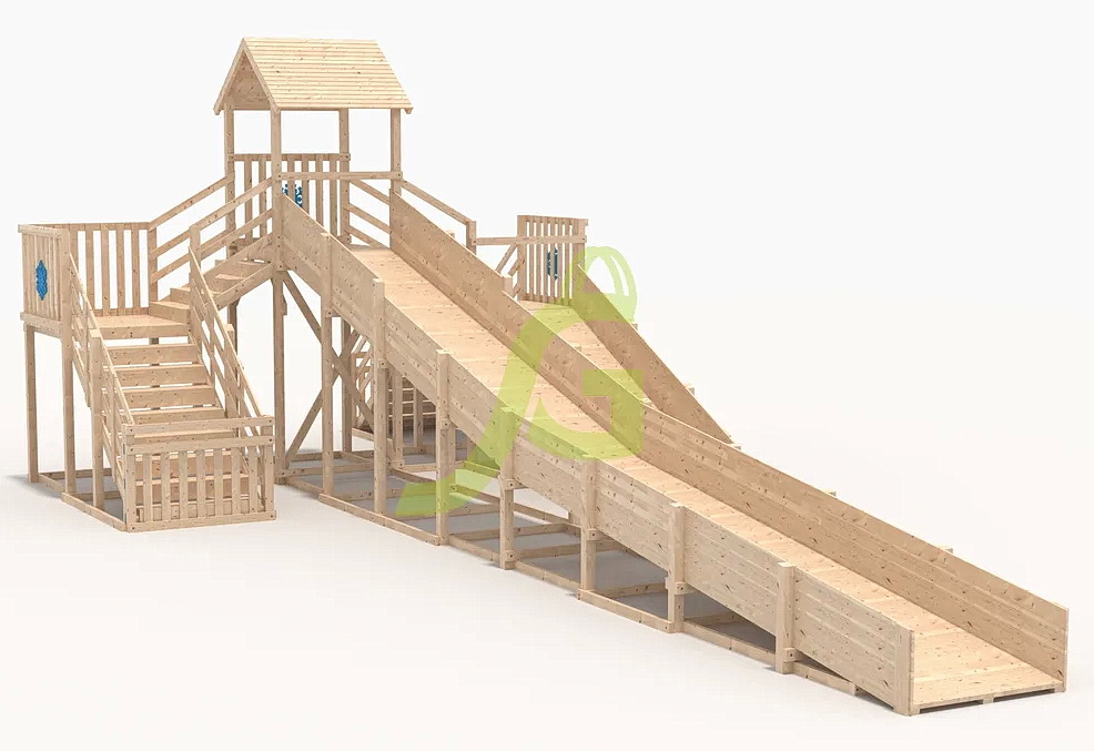 Зимняя деревянная горка IgraGrad Snow Fox 12 м две лестницы, без окраски