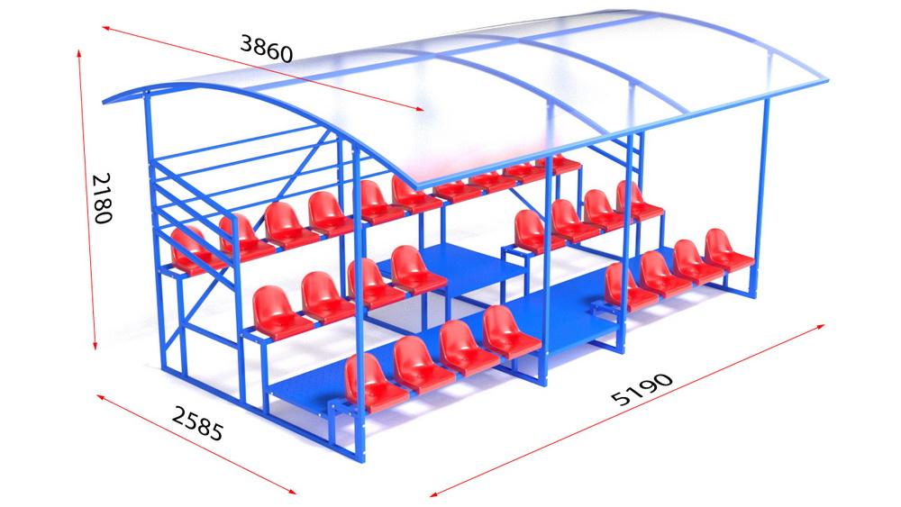 Трибуна с навесом, с ограждением, 3-рядная (20.012)