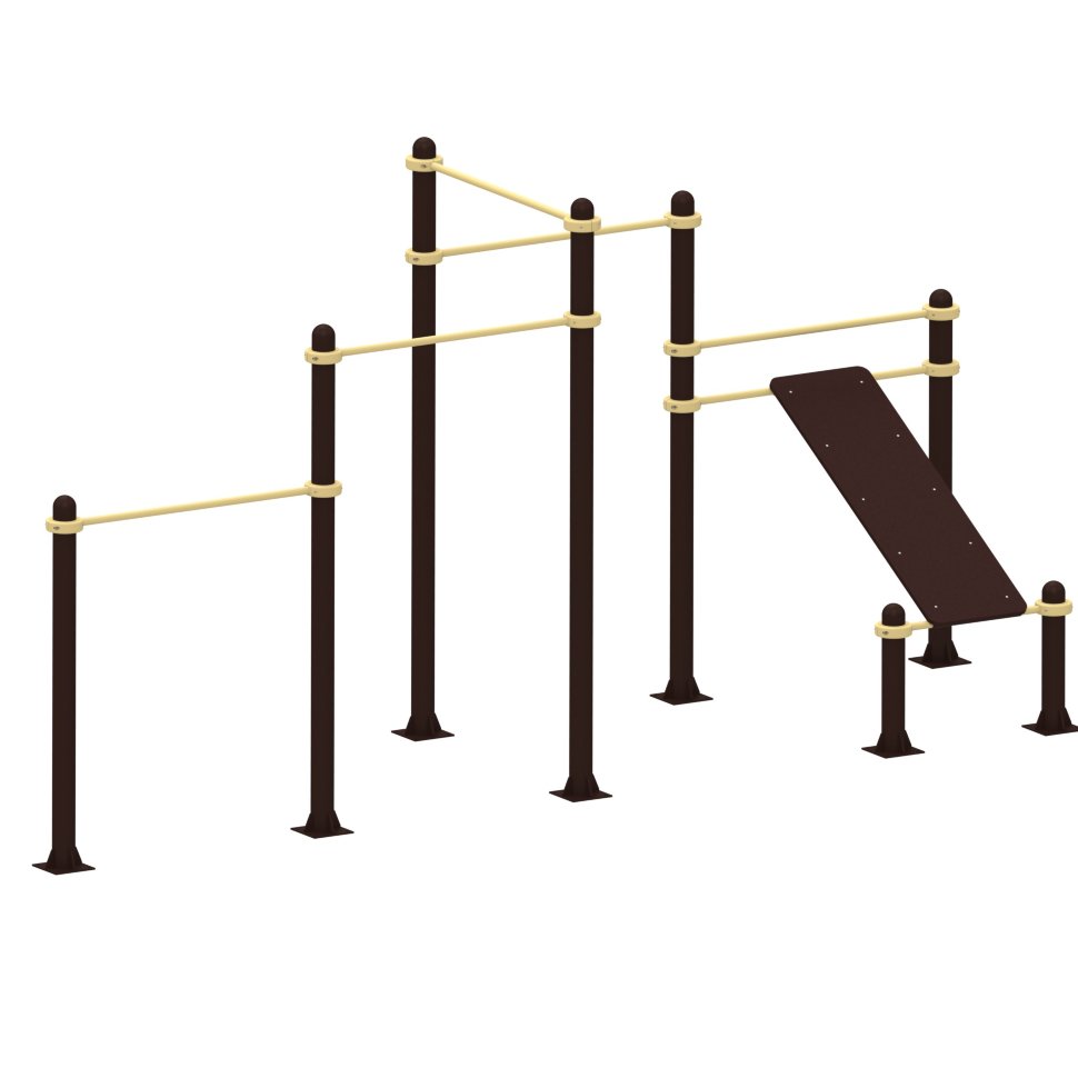 Каскад разноуровневых турников, с лавочкой для пресса  Air-Gym YSK50