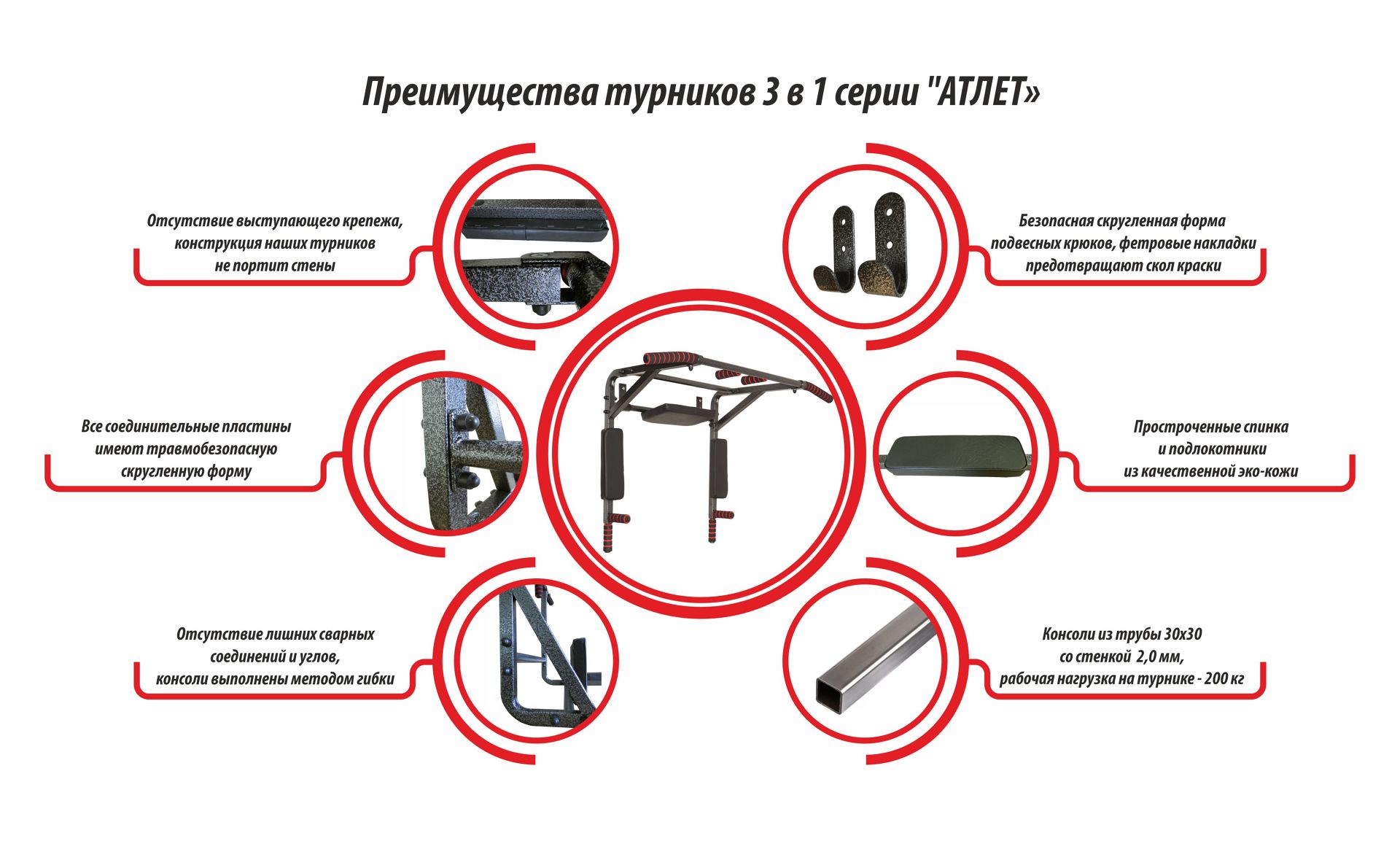 Турник АТЛЕТ 3 в 1 (60) Юный Атлет белый антик