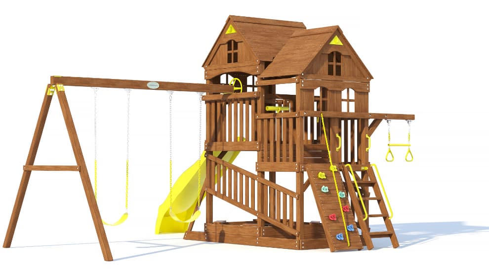Детский деревянный игровой комплекс ПАНОРАМА с двухуровневым домиком