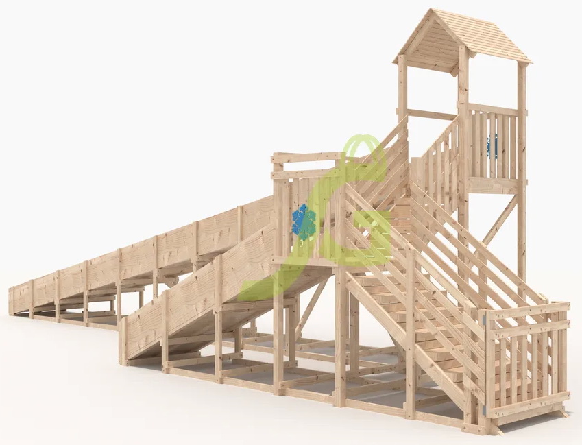 Зимняя деревянная горка IgraGrad Snow Fox 12 м с двумя скатами, без окраски