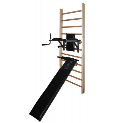 Шведская стенка СБ с брусьями-пресс и доской для пресса с валиками для ног